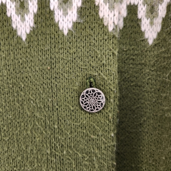 Vintage Green Fair Isle Knit Cardigan Cozy Sweater Medium - Picture 8 of 12